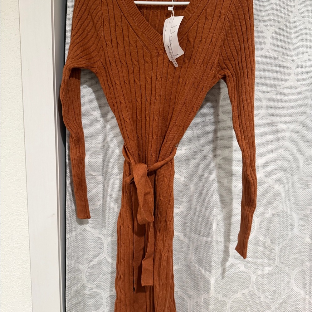 Women's Long Sleeve Knit Dress - Rust
